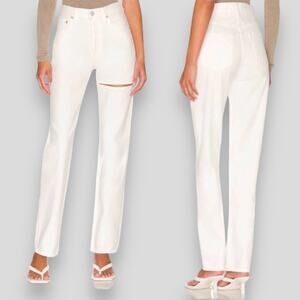 NWT AGOLDE JEANS 32 WHITE LANA THIGH SLIT STRAIGHT ANKLE ORGANIC COTTON MONO